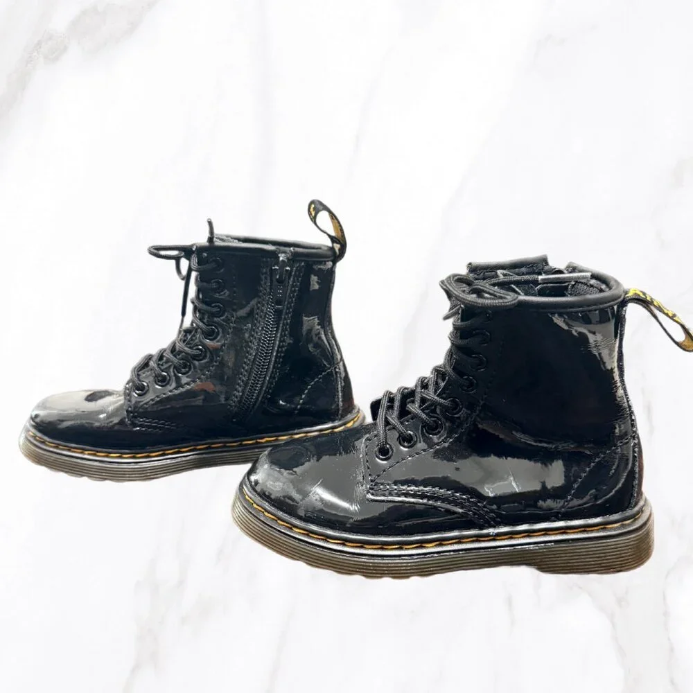 Dr. Martens Toddler Black Patent Leather Zip‎ Up Boots, Size 10